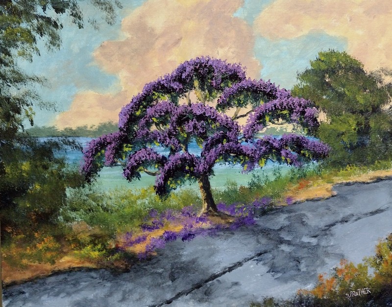 Florida Landscape Painting Tropical Jacaranda by Artist Stan Prather Original