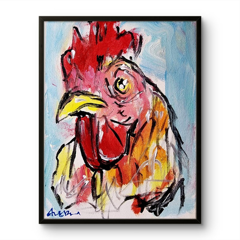 Aleph Original Rooster 8×10 Abstract Impressionist Wall Art Painting Canvas