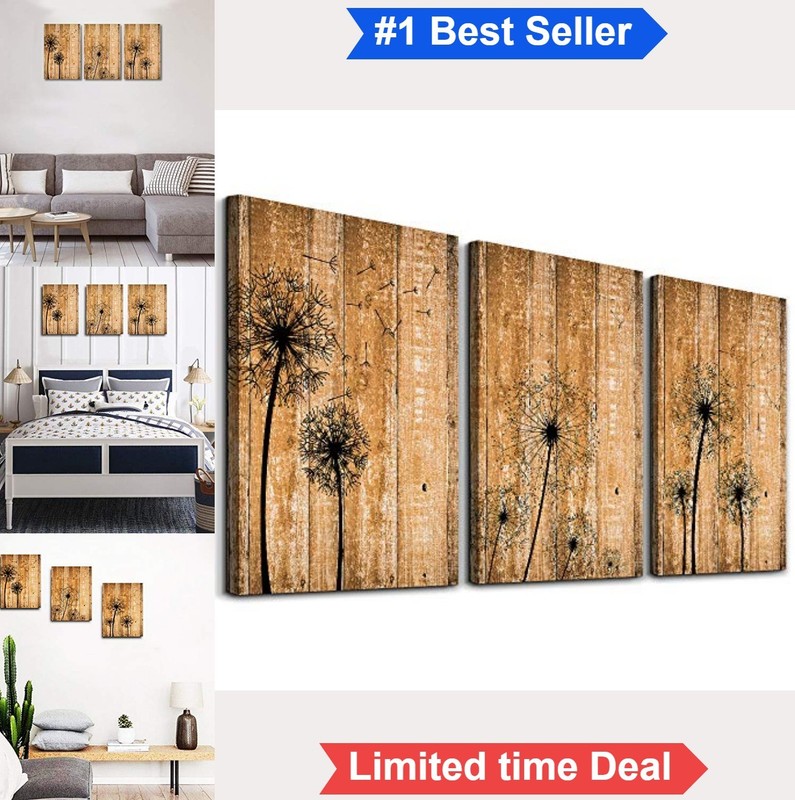 Canvas Wall Art 3 Piece Dandelion Flowers Abstract Painting 12×16 Inches Living