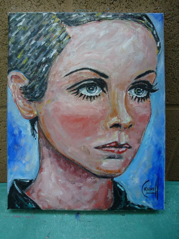 TWIGGY famous 1965 Super Model 8x10 Canvas original oil painting signed Crowell gallery