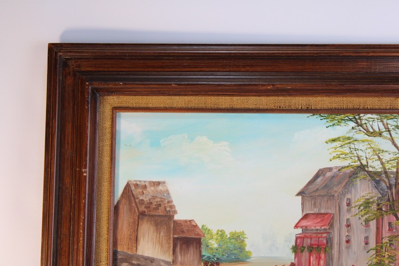 Vintage Mexican Style Old Town Landscape Oil Painting Signed Amelia Junger gallery
