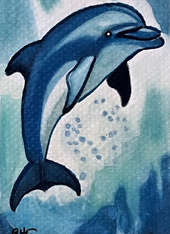 ACEO Original Art, Tiny Art – Watercolor – Dolphin 1