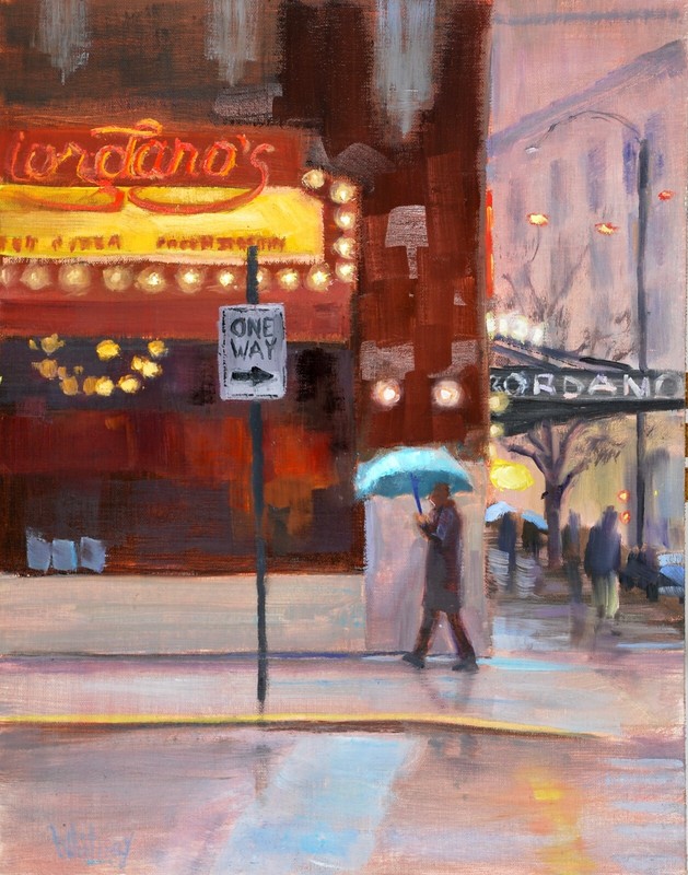 Urban painting Chicago City Landscape downtown 11×14 Original Oil Sue Whitney