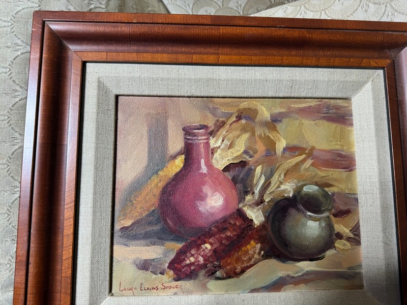 Superb Laura Elkins Stover "Tabletop Still Life Scene" Oil Painting - Framed gallery