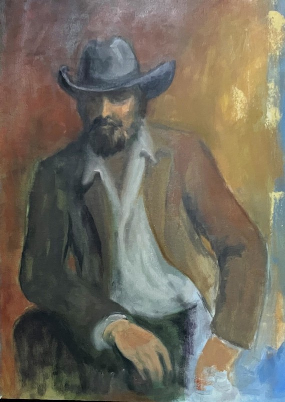 Original Oil «Pondering Cowboy» by Marian Francis Oakes 1927-2016
