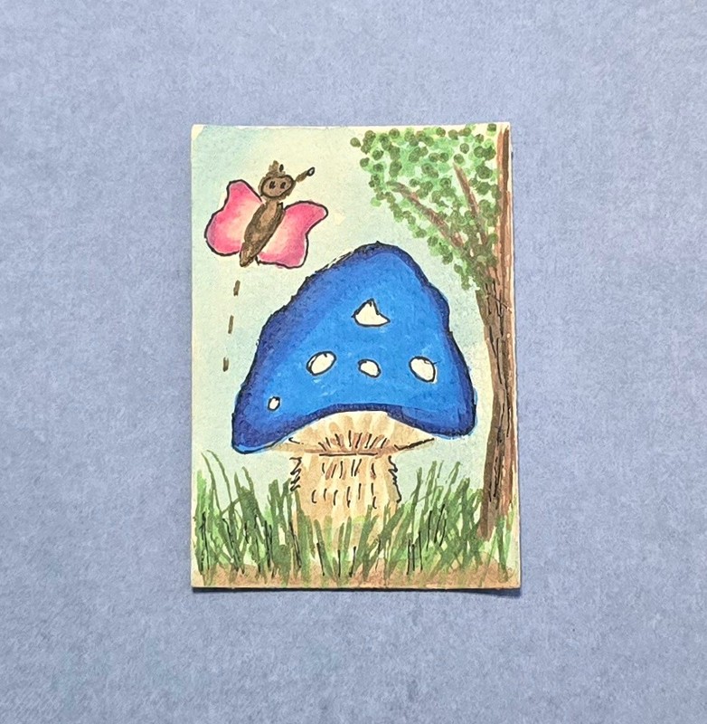 ACEO Original Mix Media, Mushroom Meadows 7 of 8 Rebecca Southern