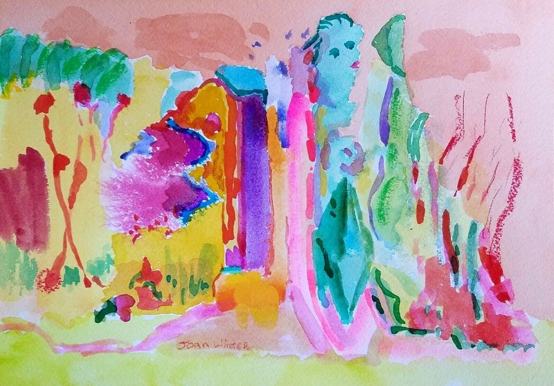 Art Free Shipping-Original Painting «My House» Surreal 7×10″ watercolor by JW