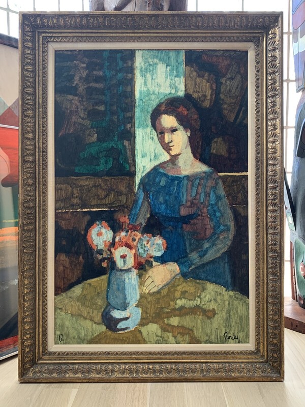 LG Donald Purdy Contemporary Impressionist Oil/b Woman In Interior W Still Life