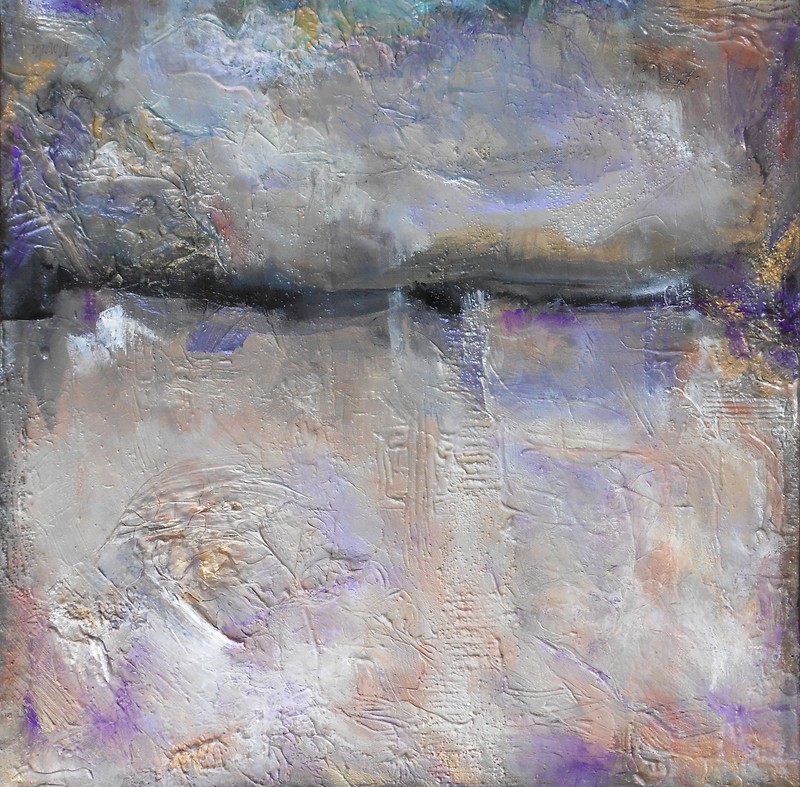ORIGINAL ABSTRACT LANDSCAPE PURPLE ART MODERN Silver Gold Lavender Taupe Beige gallery
