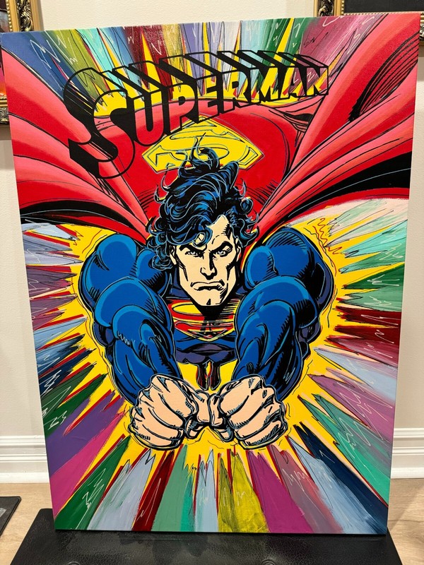 STEVE KAUFMAN SUPERMAN BURST HAND EMBELLISHED CANVAS 44 1/2 x 32 inches 34 of 41
