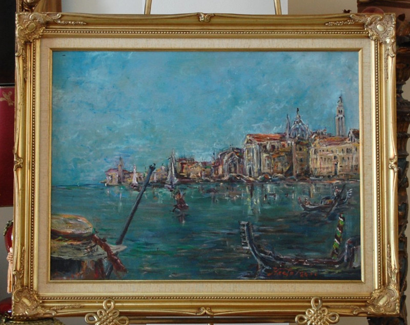 LG FRAMED ORIGINAL VIEW OF VENICE BAY SEASCAPE VENICE, ITALY ARTIST: HECTO VIDAL