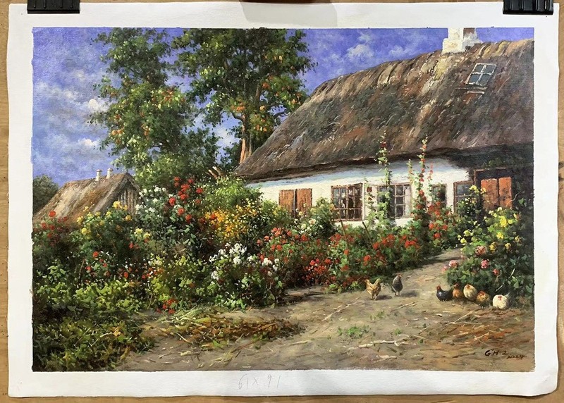 Reproduction Peder Mork Monsted yard landscape oil painting on canvas 24″x 36″