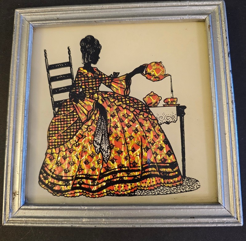 ANTIQUE 1939 & 1940 REVERSE SILHOUETTE PAINTING FRAMED STUNNING!!! gallery