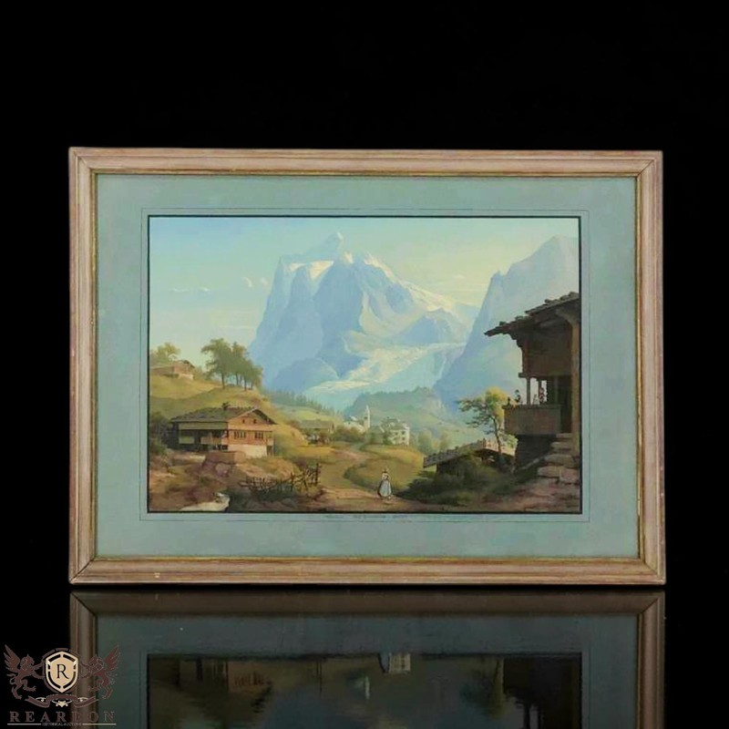Konrad Corradi Wetterhorn, Dorf Grindelward Gletscheu Gouache Original Painting!