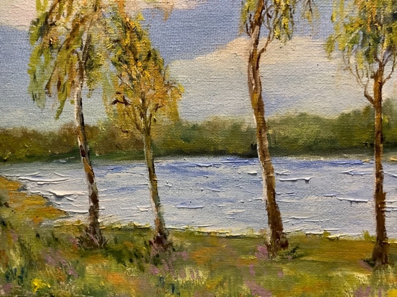 Birch Trees Landscape Original painting in Oil on canvas 20x16" Artwork eBay gallery