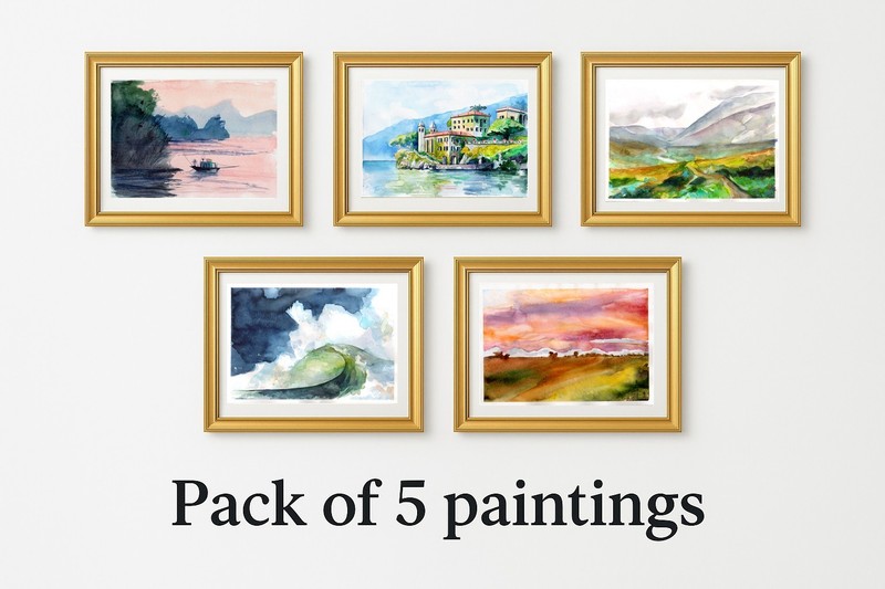 Original Watercolor Painting Pack of 5 Landscape Paintings Watercolor Wall Art