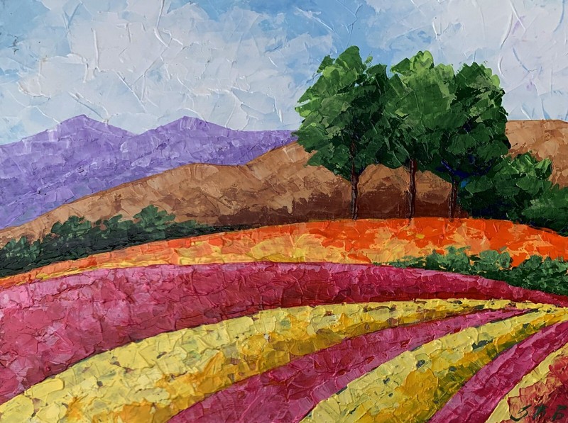 Oil Painting Mountain Fields V. Zadorozhnya Unframed Original Decor Art nAAA3329