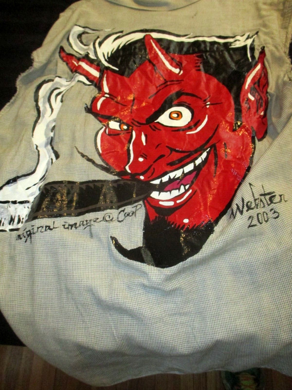 2003 COOP TRIBUTE SHIRT BY ARTIST WEBSTER SATAN DEVIL WITH CIGAR POP ART GRAPHIC gallery