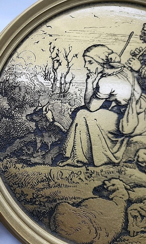 Vtg. Small Decorative Art 17th Century Inspired Etched French Pastoral Scene gallery