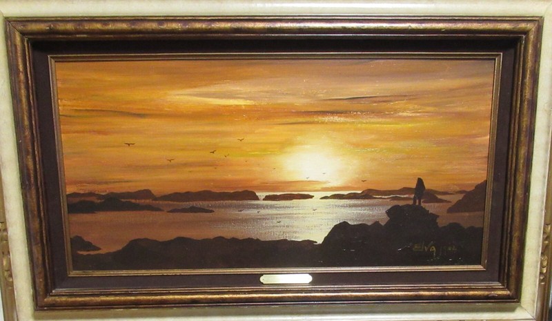 DOROTHY ELVA HOLBROOK "THE MIDNIGHT SUN ALASKA" OIL ON CANVAS SEASCAPE PAINTING gallery