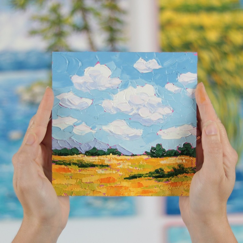 Original Landscape Oil Painting Signed Art Meadow in Summer OIL PAINTING Flowers gallery