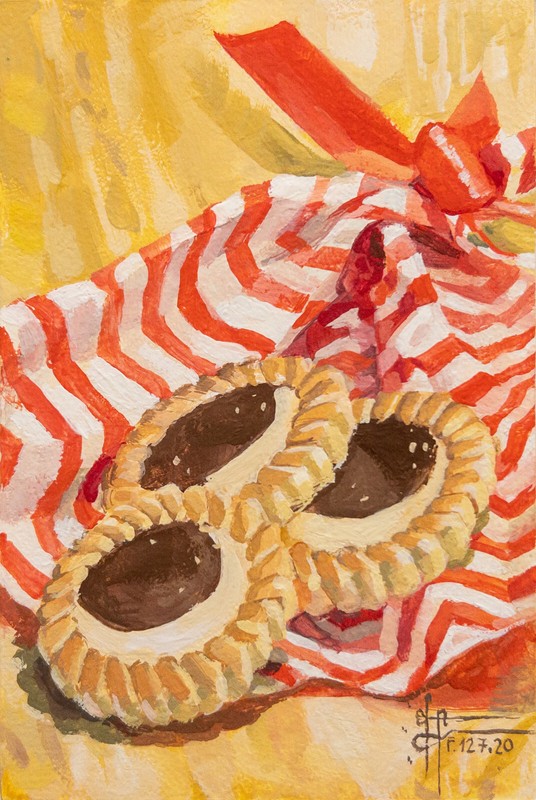 Original Chocolat Cookies Still Life Gouache Painting, Food Cake Kitchen WallArt