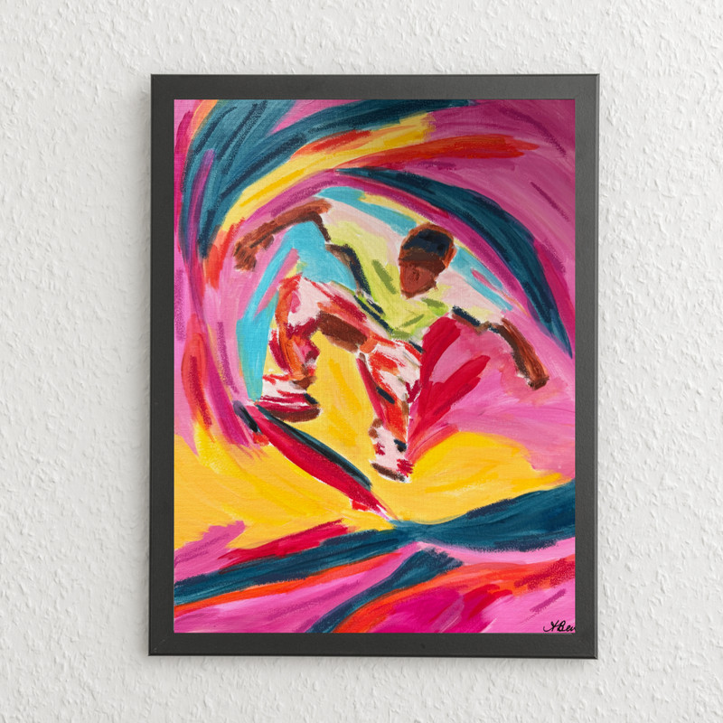 Abstract Original Painting Living Room Wall Art 12×16 Canvas – Skateboarder