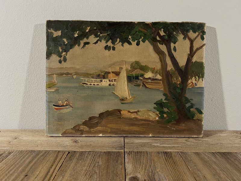1940s Japanese Semi Antique Landscape Oil Painting Rare Postwar Painting