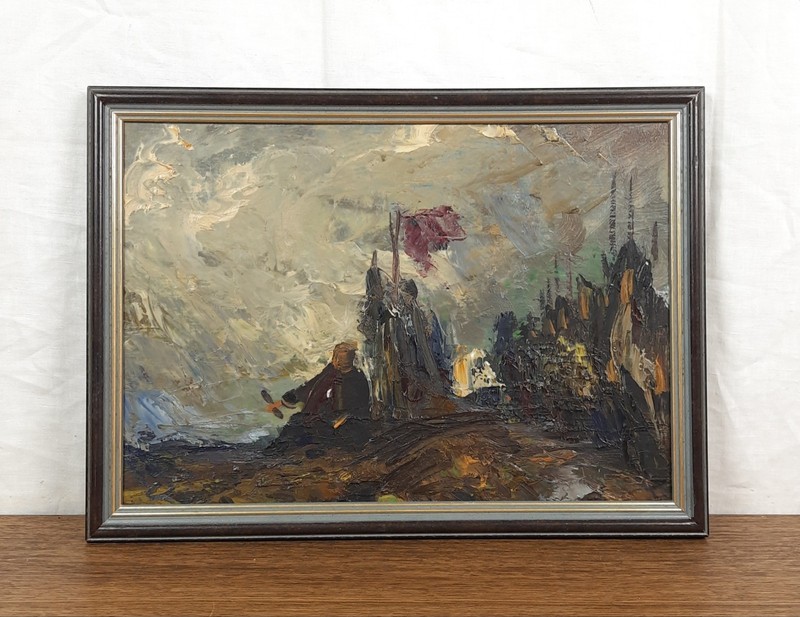 Vintage WWII Oil Painting, Soldiers Before the Attack, Ukrainian Artist Logvin