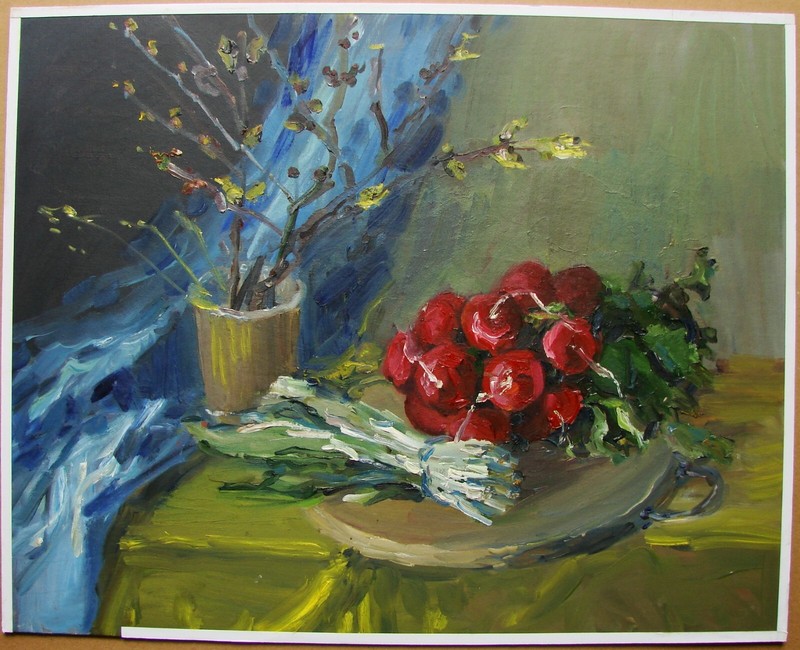 Ukrainian Soviet Oil Painting Still Life impressionism radish vegetables