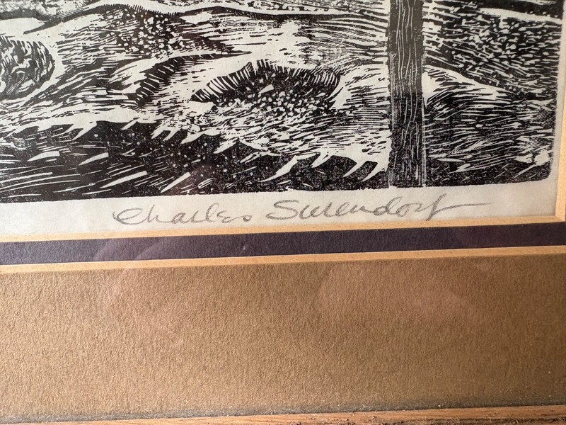 Charles Surendorf 1st Edition "Ghost Town." Woodcut/linocut on thin tissue paper gallery