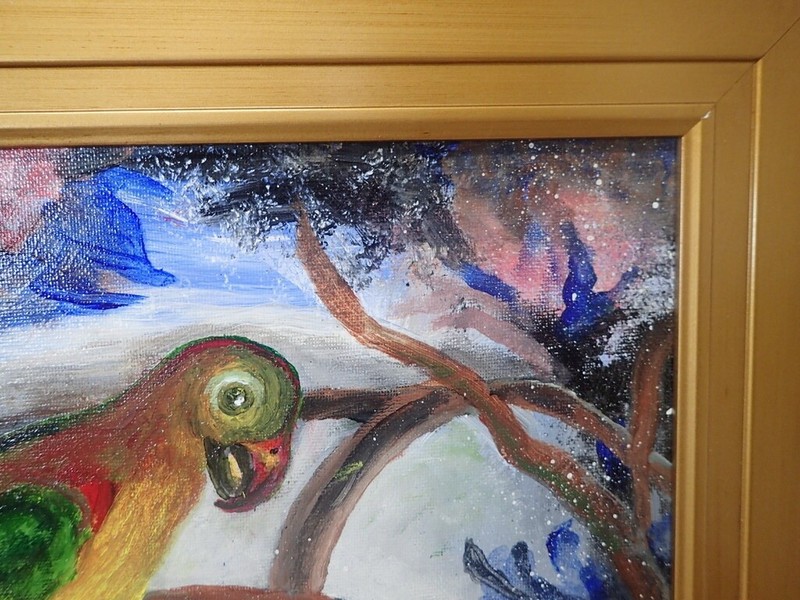 Ronald Reed original art painting on canvas "Colorful Parrot" 16 1/2"x19" gallery