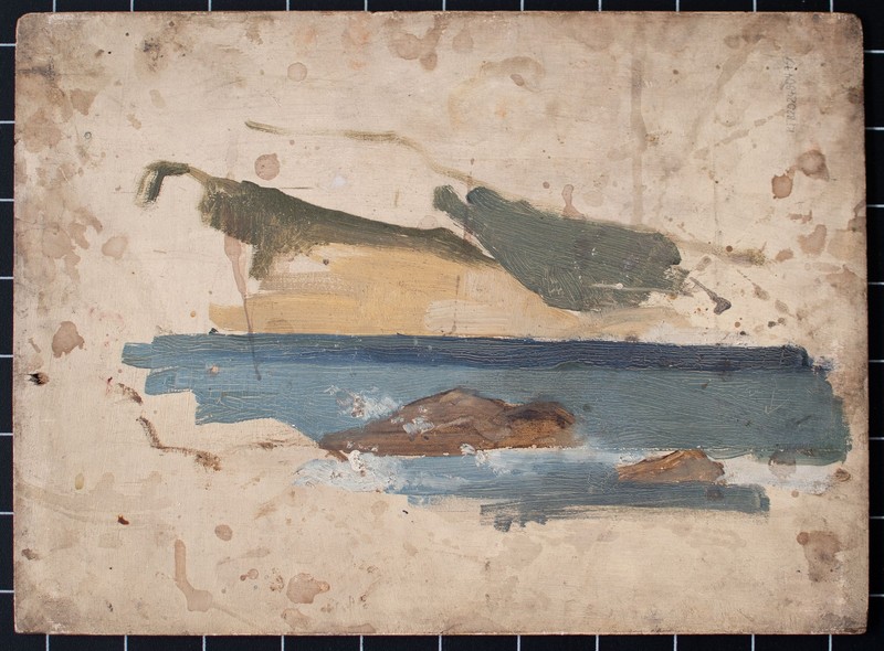 Martin Feuerstein Interior Church Sarcophagus Study Unsign Oil on Wood c1900 gallery