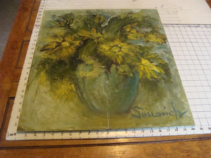 Original ROSE SUSLOVICH ART 2 sided- FLOWERS & BUTTERFLY 24×20″, signed, on wood