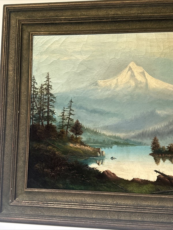 Antique Impressionist Painting MOUNTAN VIEW LAKE OREGON 1890'S SIGNED OIL LISTED gallery