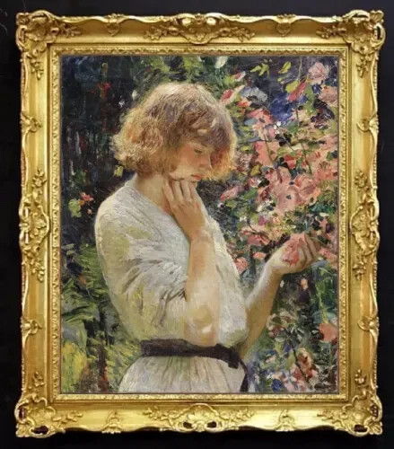 Old Master-Art Antique Oil Painting Portrait Flower girl on canvas 24″x30″