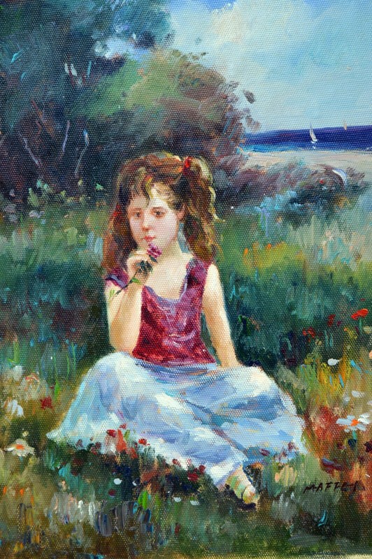 «Shore Flower Girl» Original Hand Painted 12″x16″ Oil Painting Portrait Art