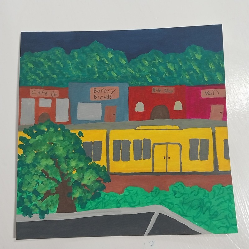6×6 Inch Gouache Painting Impressionism Original Cityscape Titel Train Town A1