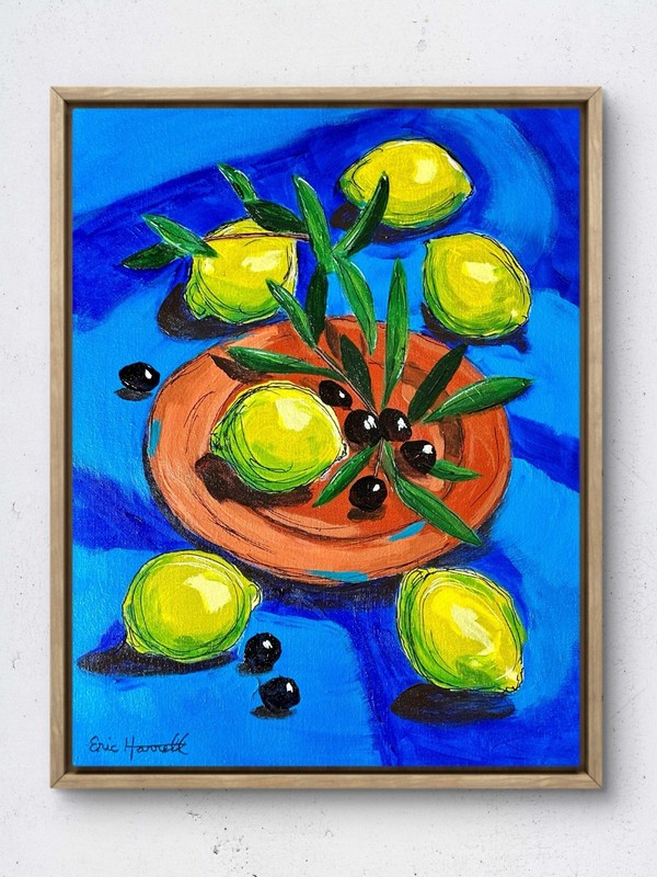 Original Lemon Olive Art 14×11 Canvas Bold Modern Expressionist Food Painting