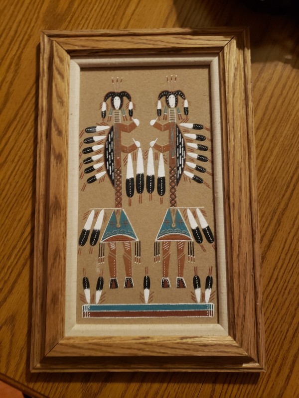 Navajo Indian Sand Painting «Hunch Back» – Artist Rosabelle Ben 1993