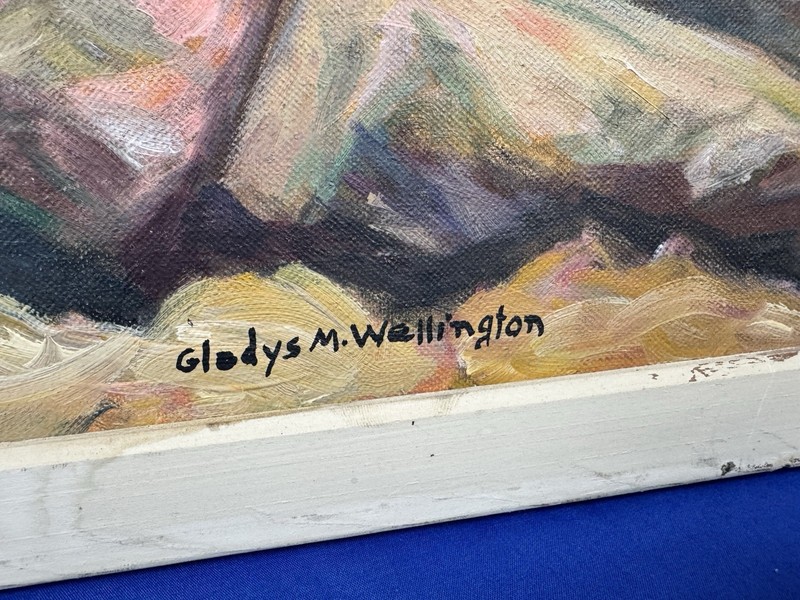 C.1965 Oil on Panel COASTAL Landscape 20" x 16" Gladys Wellington, Somerville MA gallery