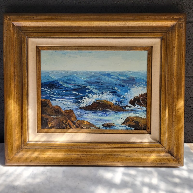 Painting Original Sea Wave Impressionism Oil on Canvas Sigbed by B. Hopkins