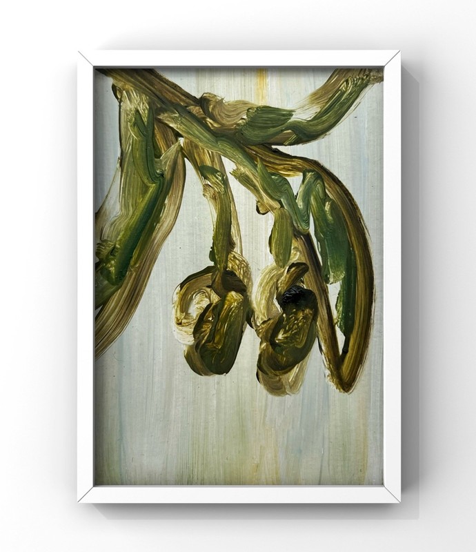 Olives Art Olive Tree Branch Painting Framed Mini Painting for Housewarming Gift