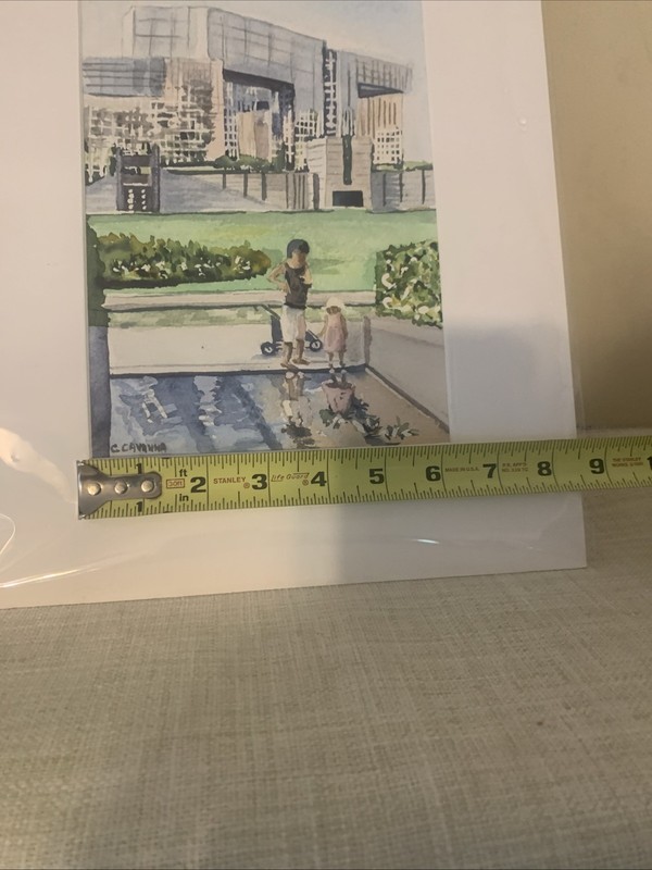 Matted Cityscape Original Signed Watercolor Painting Contemporary Art 13x11 gallery
