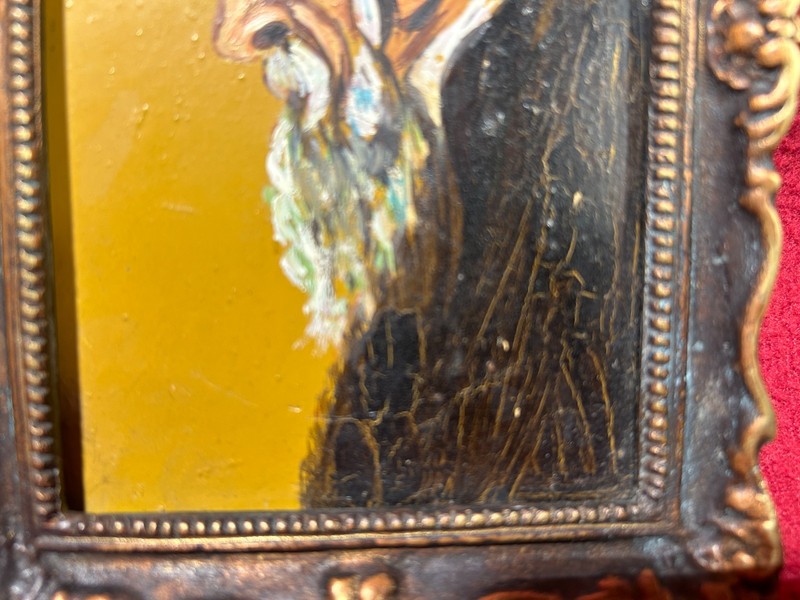 Vintage Rabbi Portrait in Bronze Framed Painting On Board gallery