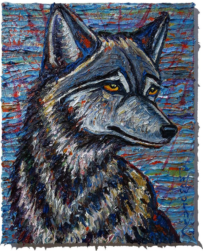 DOG WOLF PUPPY OIL█PAINTING animal ART█SIGNED VINTAGE ORIGINAL█EXPRESSIONIST POP gallery
