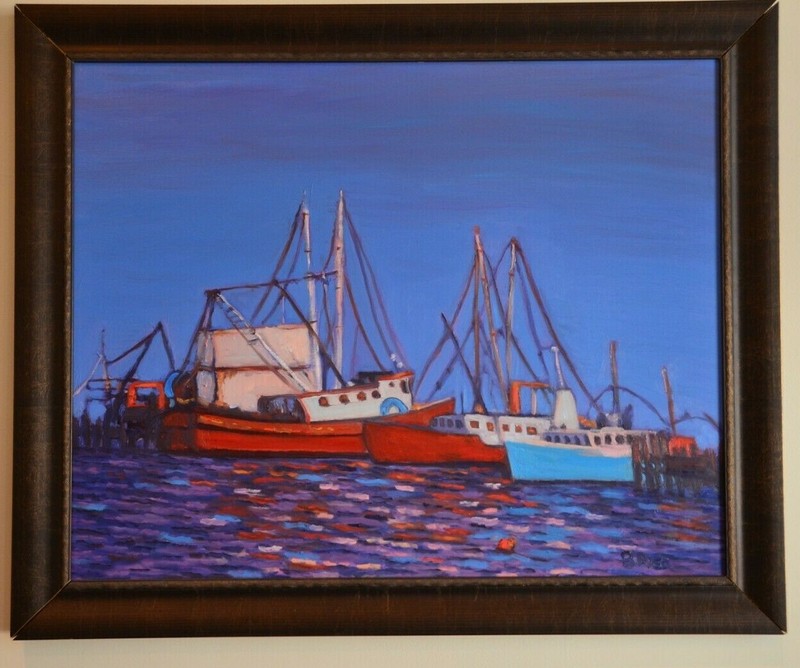 Beth Riso Original Fine Art Oil Painting – Fishing Trawlers -Provincetown Harbor