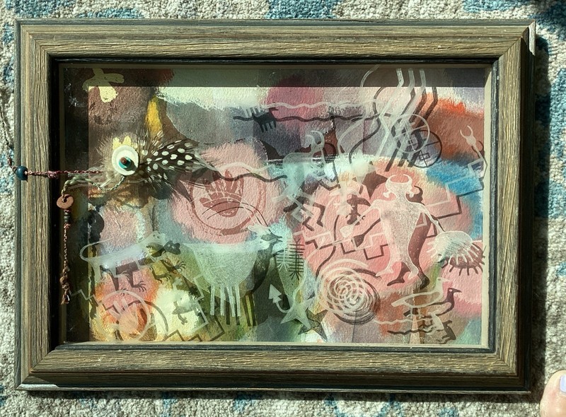 Sally Von Conta “Kokopelli Do Your Rock Dance” Mixed Media Watercolor Lucite Art gallery