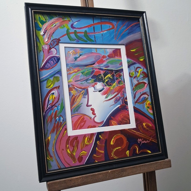 Peter Max Blushing Beauty Painted Mat by Juan Mira Solid Wood Frame Glass COA gallery