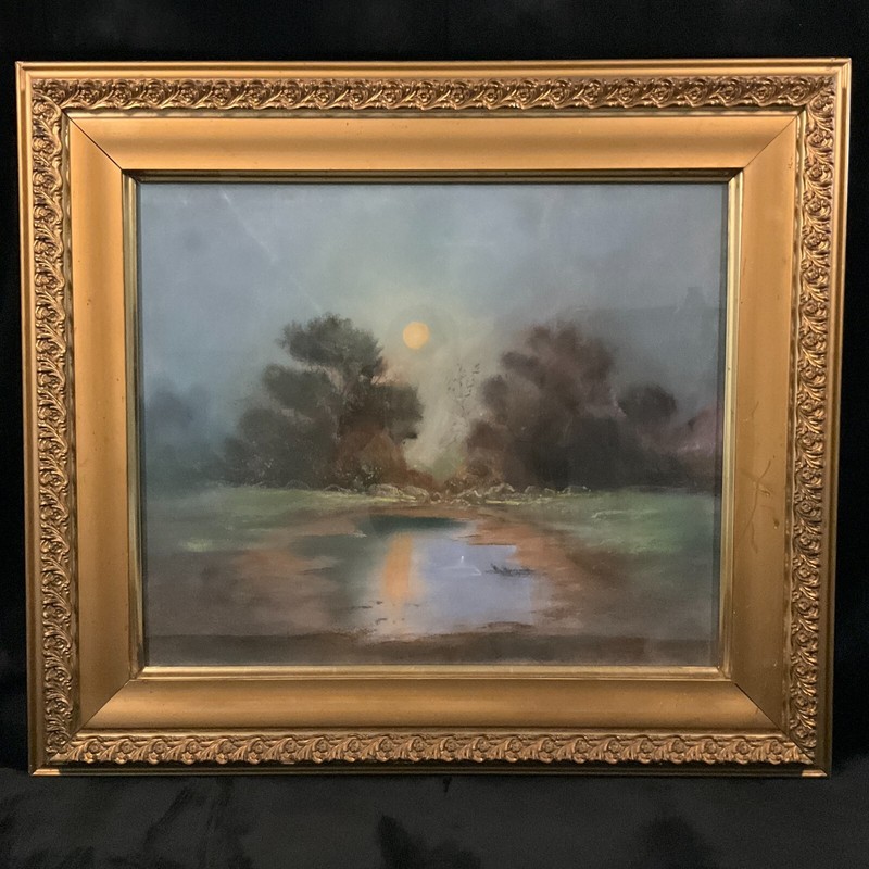 Antique Framed Late 19th C. Original Impressionist Landscape Painting on Board